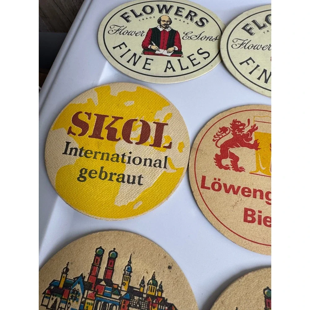 Vintage Beer Coaster Lot 13pc Hackerbrau Spaten Fine Ales Skol Lowengarten